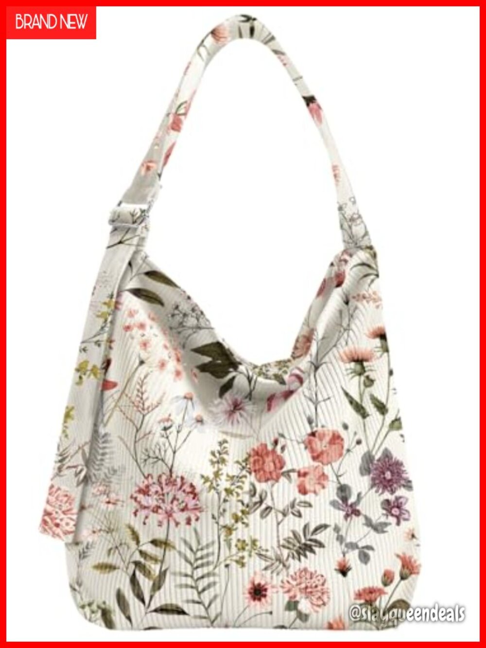 Corduroy Hobo Bag Large Zipper Tote Adjustable Strap Women's Purse